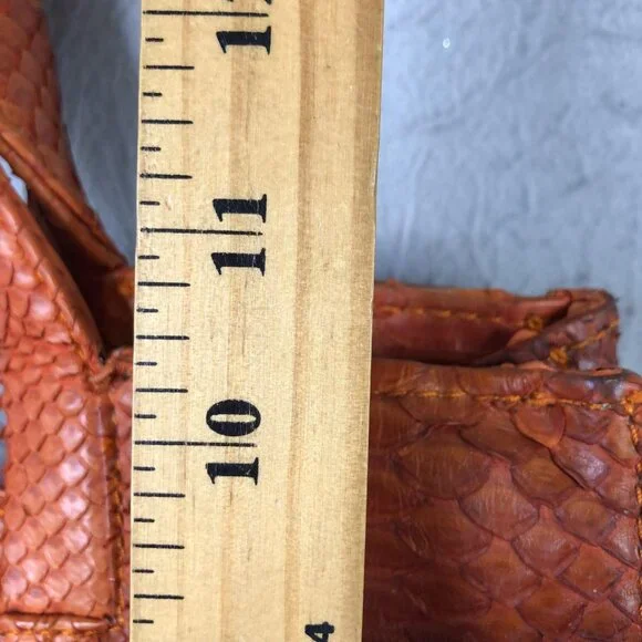 Tote Bag Womens Orange Python Snakeskin Leather Large Shoulder Handbag - Picture 5 of 16